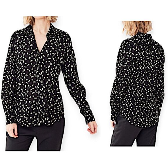 Nili Lotan Libby Floral-print Button-down Shirt In Ivory/black Floral, Size L - Picture 1 of 14